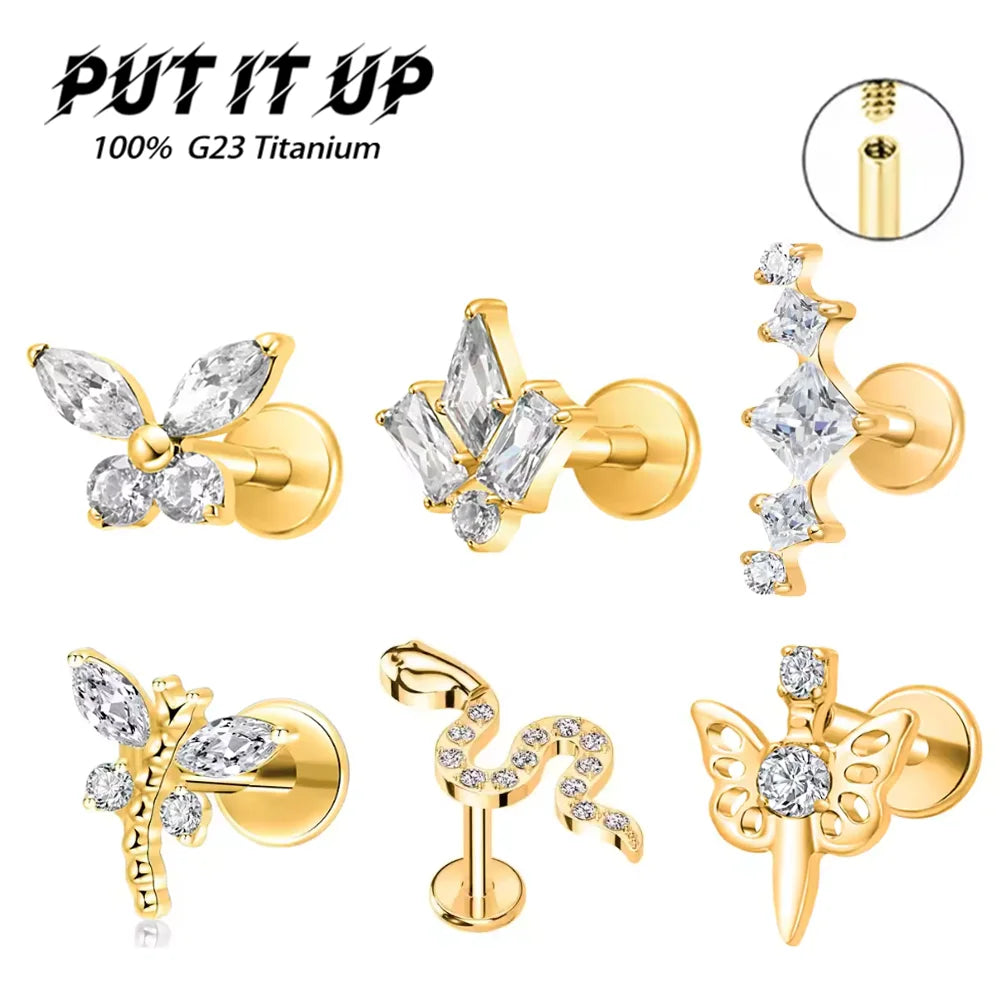 PUTITUP F136 Titanium Alloy Classic Luxury Combination Ear Studs Fashionable Ear Cartilage Lip Studs Body Piercing Jewelry