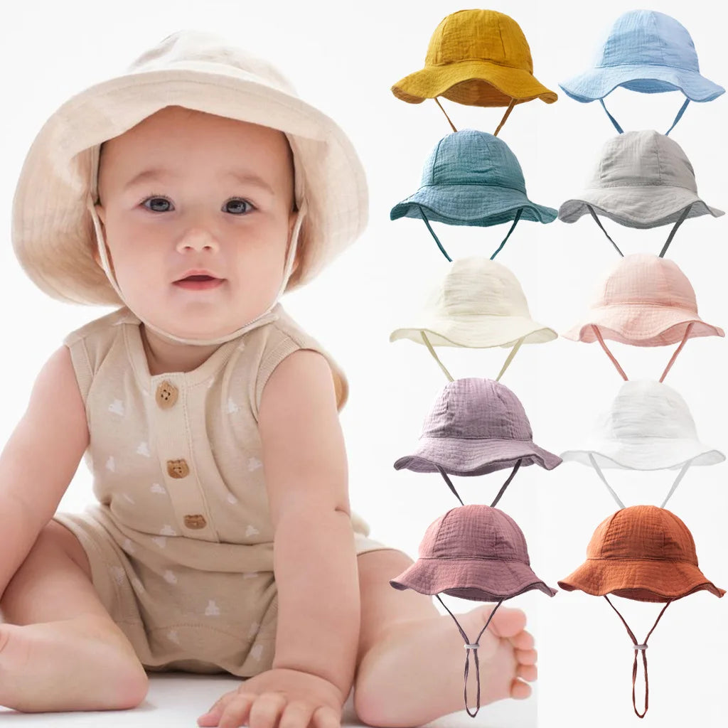 Baby Cotton Bucket Hats New Children Sunscreen Outdoor Caps Boys Girls Print Panama Hat Unisex Beach Fishing Hat For 3-12 Months