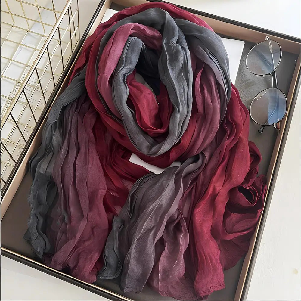 2025 Cotton Hemp Pleated Scarves Women's Gradient Color Linen Scarf  Fashionable Trend Fold Shawl Windproof Sand Proof Headscarf
