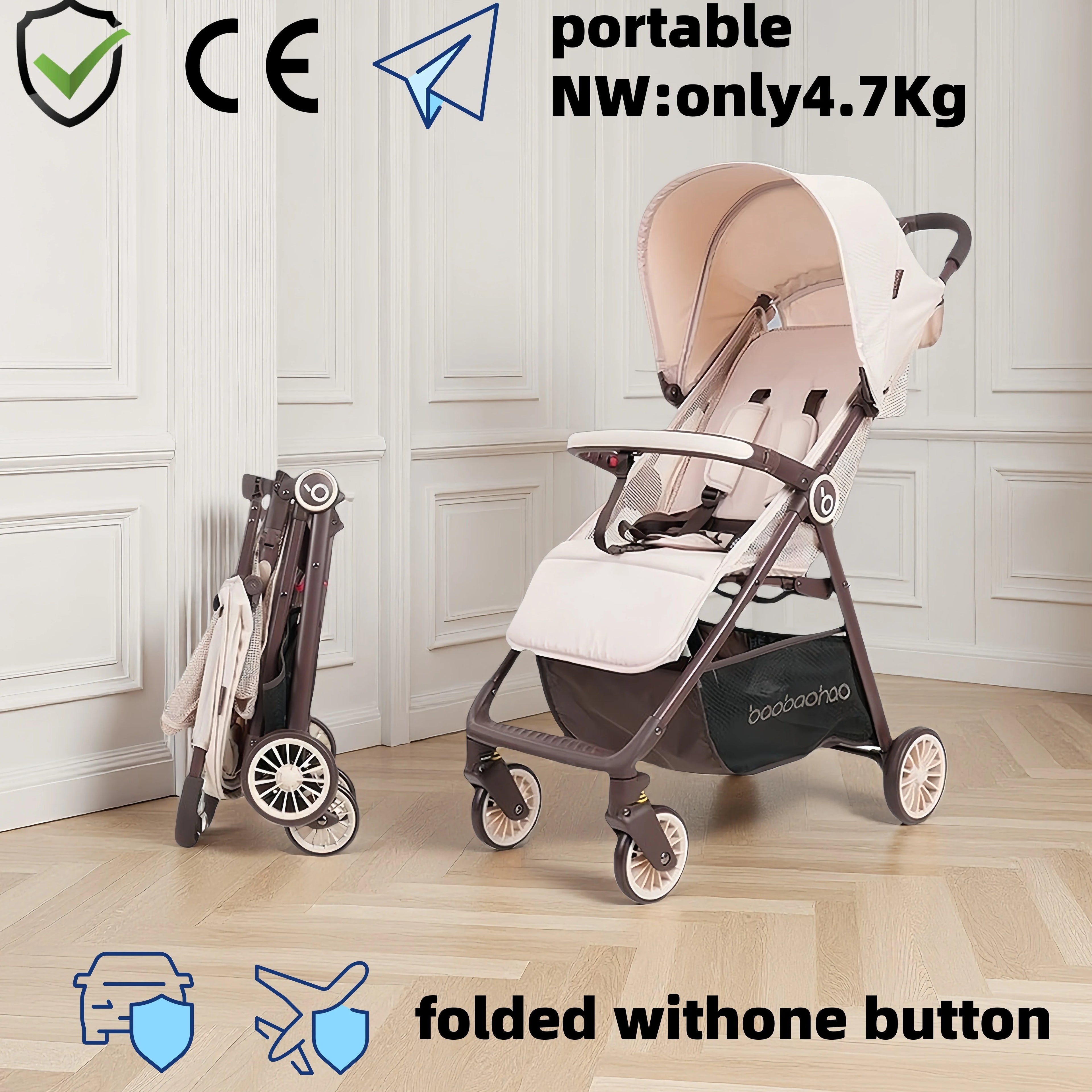Baby stroller is lightweight, foldable, can sit or lie down, portable baby stroller with mesh design, cool and breathable
