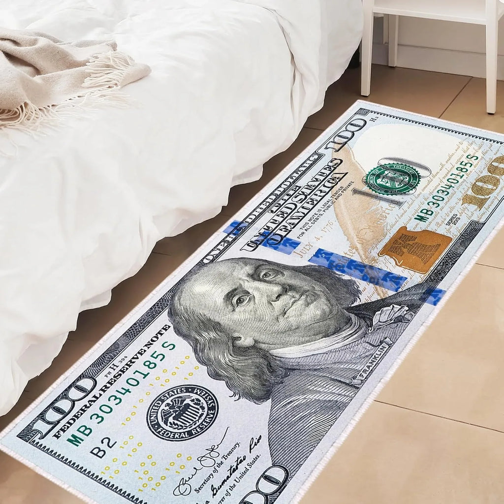 100 Bill USA Money Throw Accent Area Rug Large Floor Carpets Mat Non Slip Washable Runner Carpet for Entryway Hallway Laundry Bathroom Kitchen Bedroom Living Room