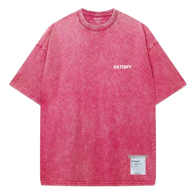 Trendy SATISFY Running MothTech Muscle Round Neck Distressed Pure Cotton Printed Short Sleeve T-Shirt Casual Loose Fit Youth