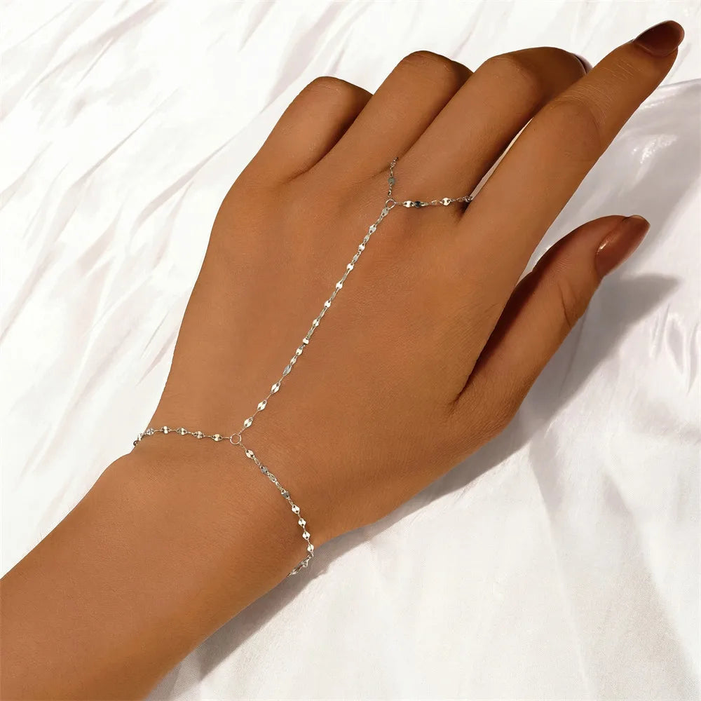 ROXI 925 Sterling Silver Heart/Star Zircon Bracelet With Finger Design For Women Hand Chain Accessories Party Jewelry Gift