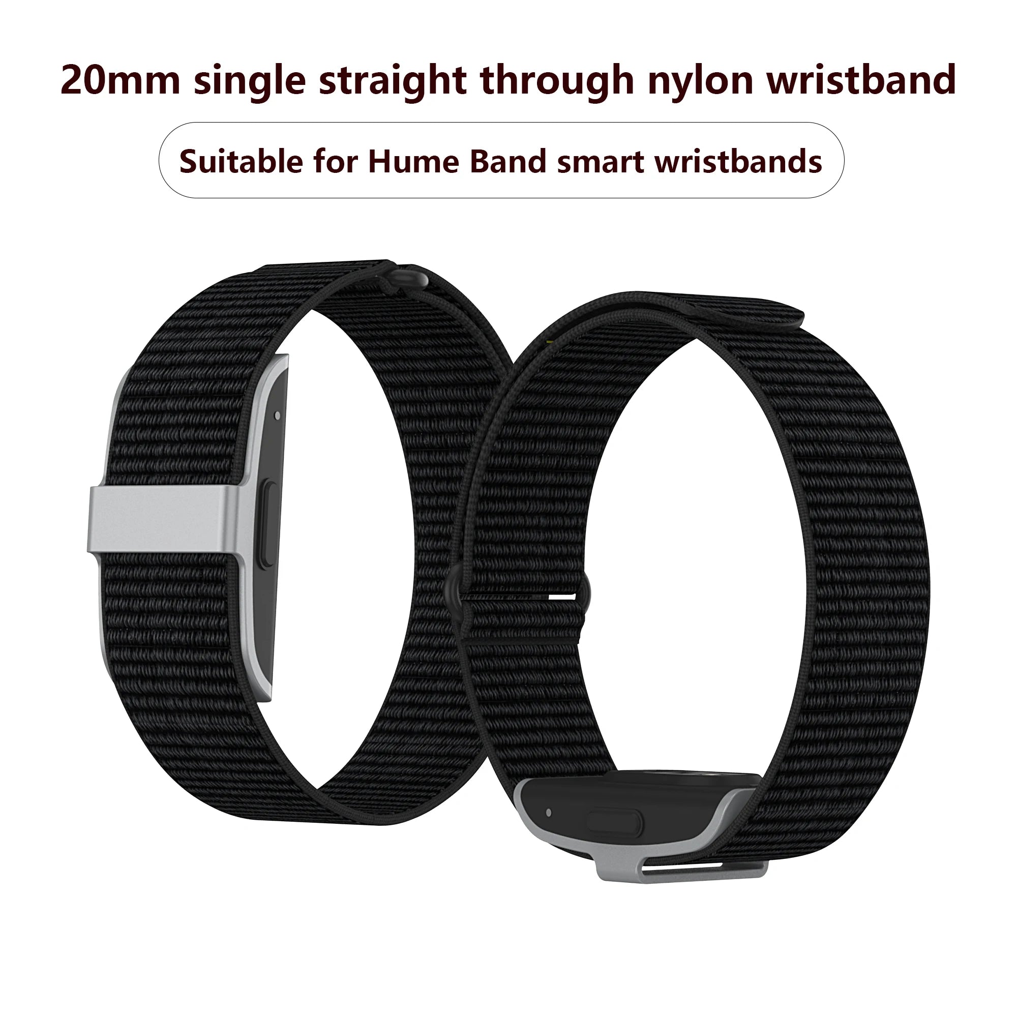 Suitable for Humu Band smart wristband strap 20mm single straight through nylon loop strap, breathable and comfortable