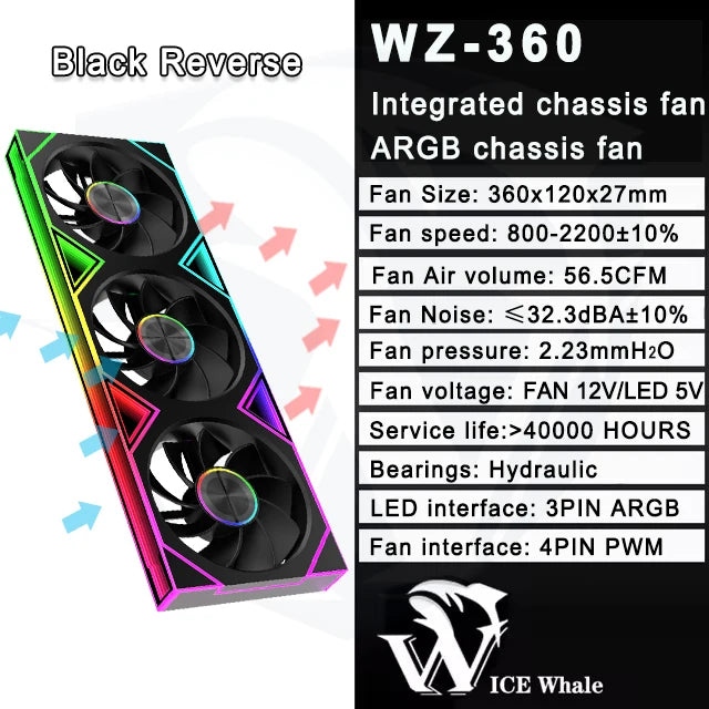 ICE Whale WZ-120/240/360 PC Case Fan ARGB Motherboard Sync Combination Structure Cold Exhaust Cooling Fan Ventilador