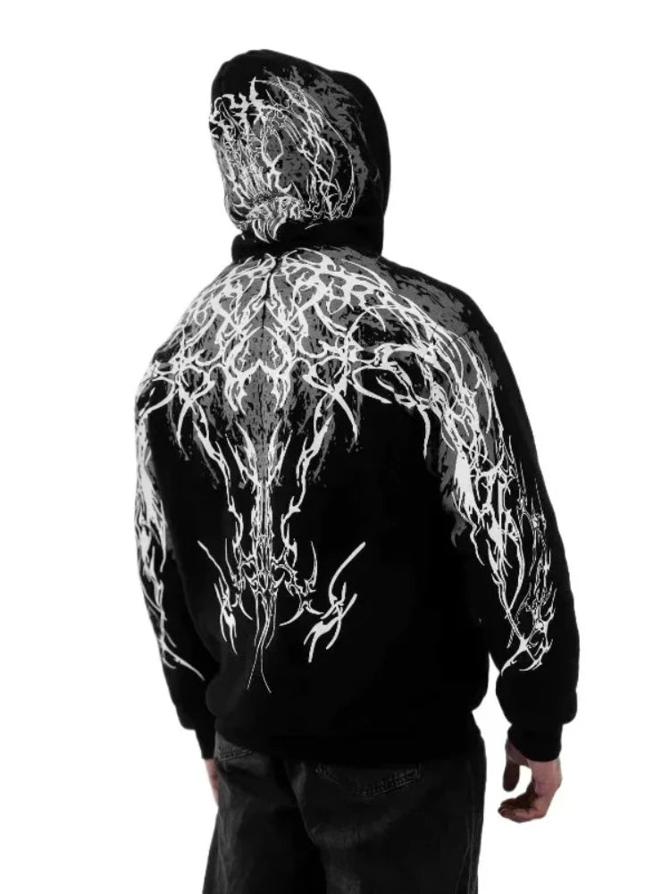 Y2K Gothic Reflective 444 Print Hoodie Men Women Harajuku Streetwear Oversized Black Hooded Sweatshirt Hip Hop Pullover Tops New
