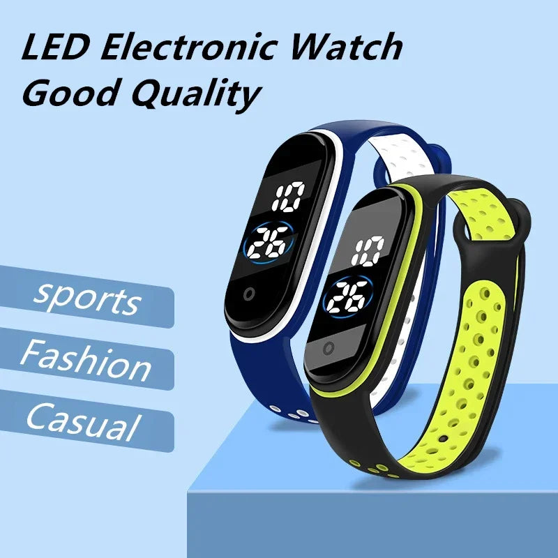 Waterproof Kids Sports Watch Children Smart Touch Screen LED Digital Watch Two Tone Silicone Strap Men Women Watch Student Clock