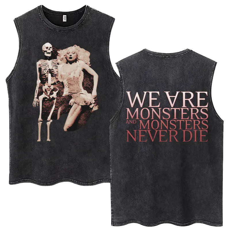 Lady Gaga The Mayhem Ball Tour 2025 Washed Tank Tops Fashion Men Women Vintage Y2K Sleeveless T Shirt 100% Cotton Oversized Tees