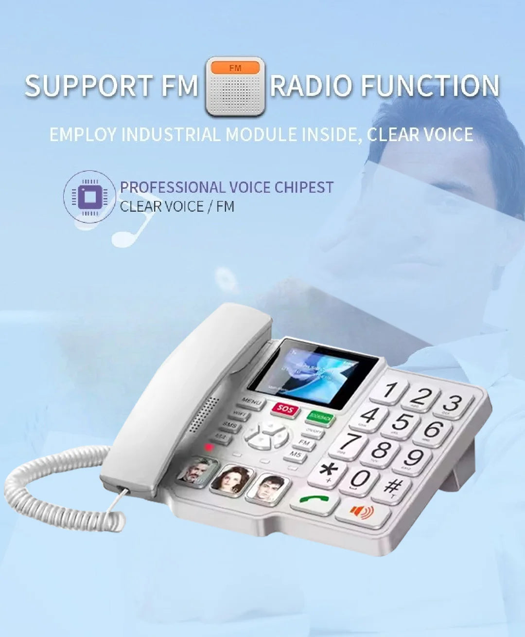 Hindetel 4G Cordless Landline Wireless House Phone Fix Telephone with SOS Big Button Remote Control for Seniors Elderly Old