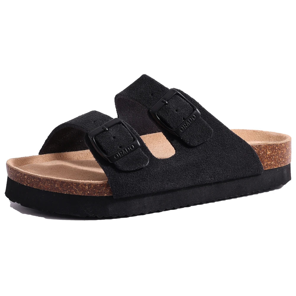 Shevalues Cork Sole Slippers For Women Men Classic Suede Summer Sandals With Arch Support Fashion Orthopedic Beach Cork Shoes