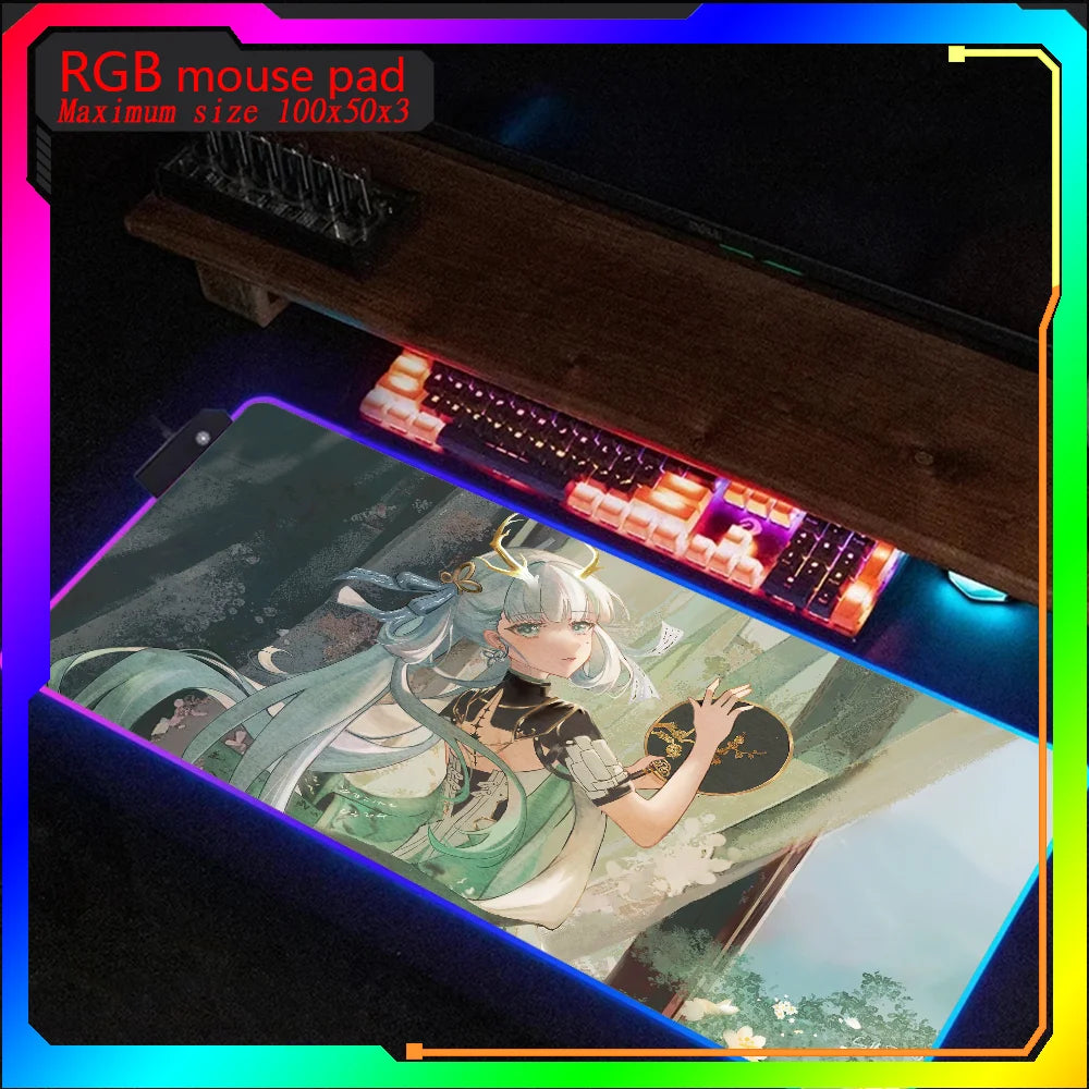 HD print wuthering Wave Jinhsi Rgb Mouse Pad Xxl Steelseries Laptop Mat Backlit Keyboard Gamer Girl Table Pads Deskpad Mause pad