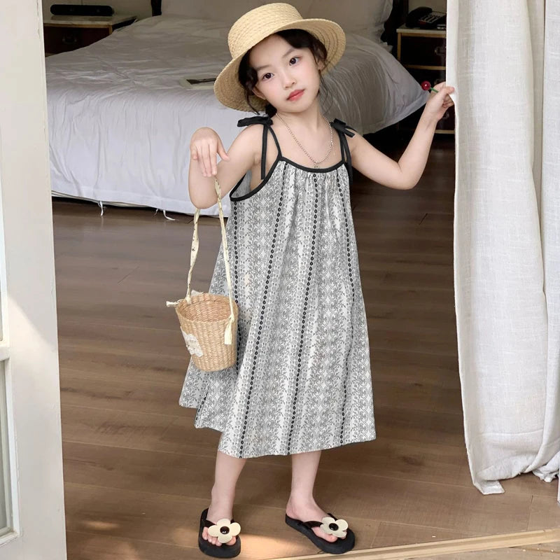 Bohemian printed style vacation dress For 1-9 Yrs Baby Girls 6.1 Children's Day Party Costumes Sleeveless loose beach Dress 2026