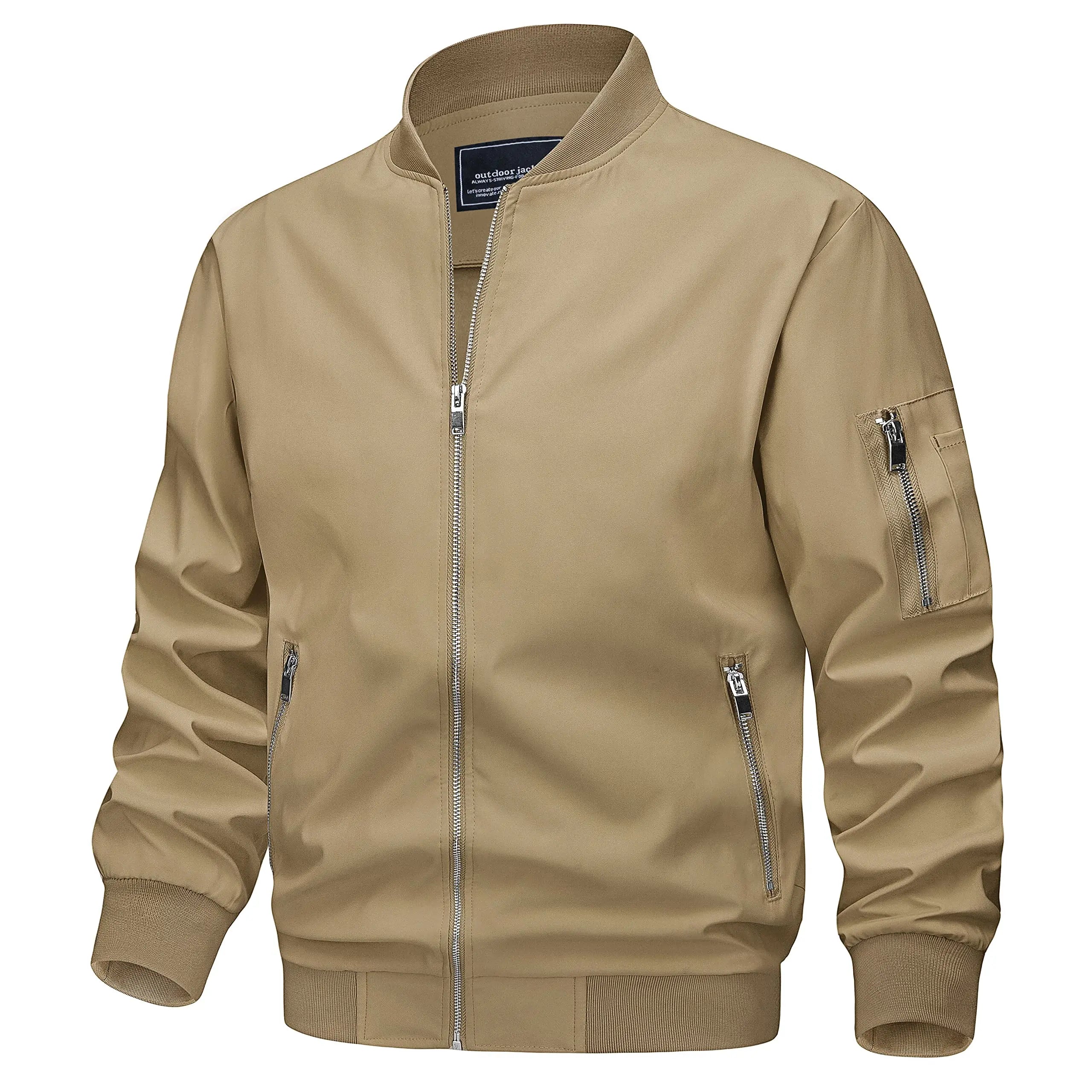 TACVASEN Spring Fall Thin Bomber Jackets Mens Jacket Lightweight Casual Windbreaker Zip Pockets Coats Biker Outwear Outdoor Male