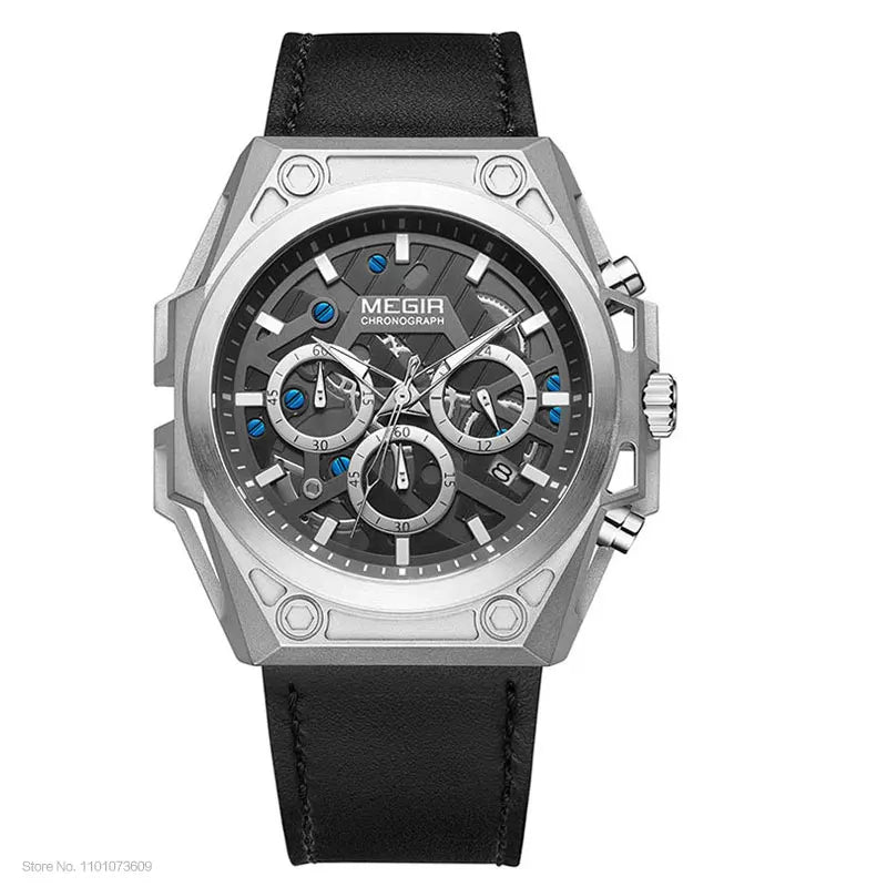 MEGIR Blue Watch Men Stainless Steel Dress Wrist Watch Man Waterproof Chronograph Quartz Watches Relogio Masculino часы мужские