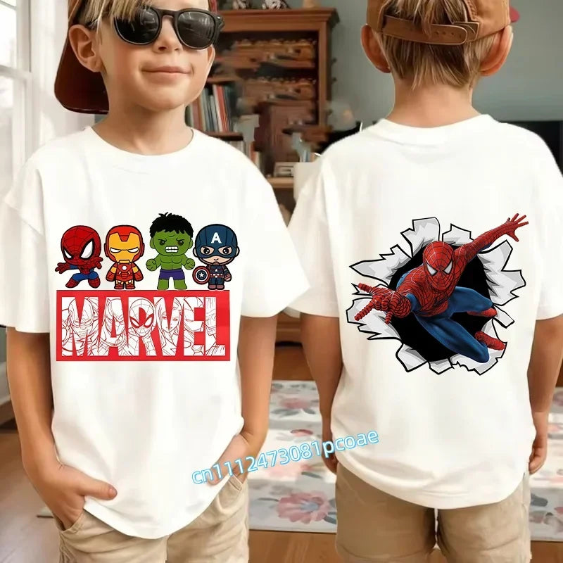 Kids Summer Cute Spider-Man Print Children's Short-Sleeved T-Shirt for Girls Boys 100% Cotton - Fashionable Short Sleeve
