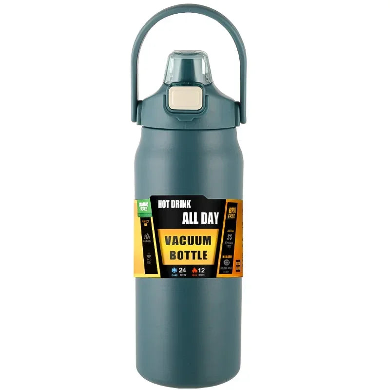 Outdoor Thermos Portable 304 Stainless Steel Thermal Mug, Vacuum Flask Cold & Hot Sports Water Bottle with Straw