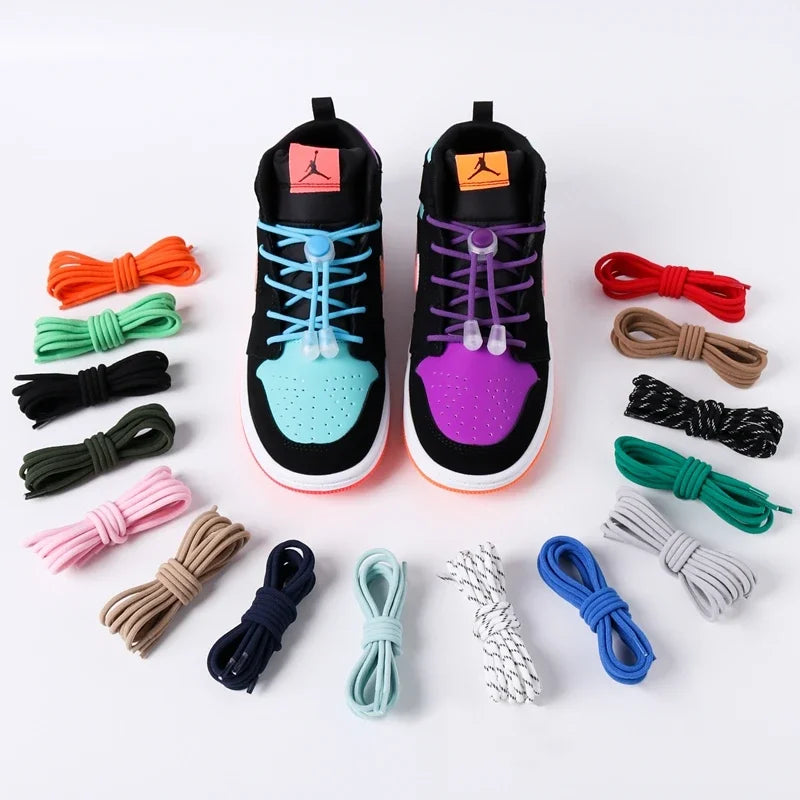 1 Pair Lazy Laces Elastic For Sneakers Snap Lock Shoelaces Without Ties Suitable For Children And Adults Round Shoelace Artifact