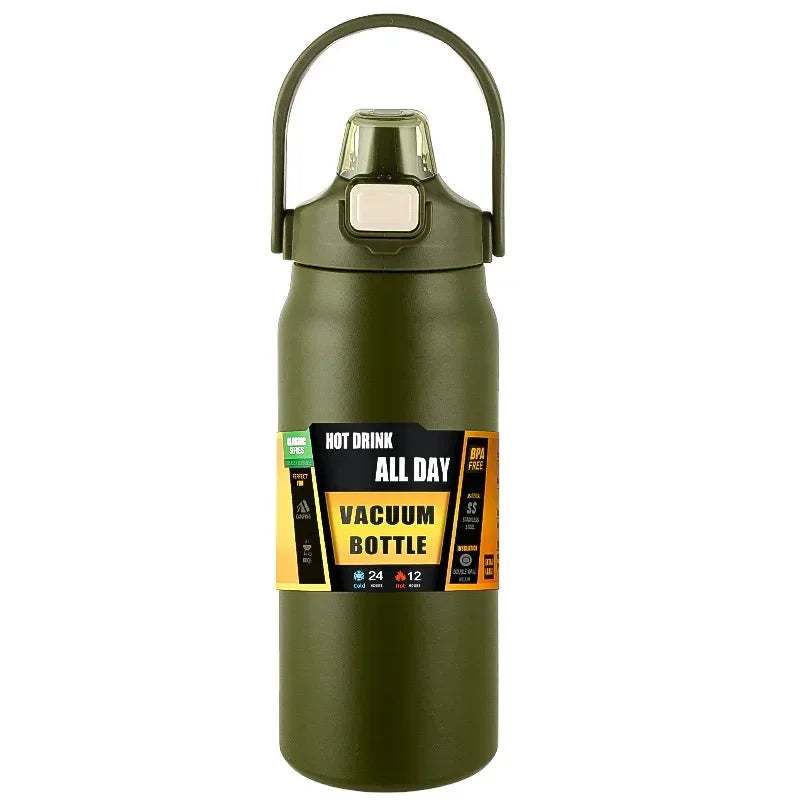 Outdoor Thermos Portable 304 Stainless Steel Thermal Mug, Vacuum Flask Cold & Hot Sports Water Bottle with Straw