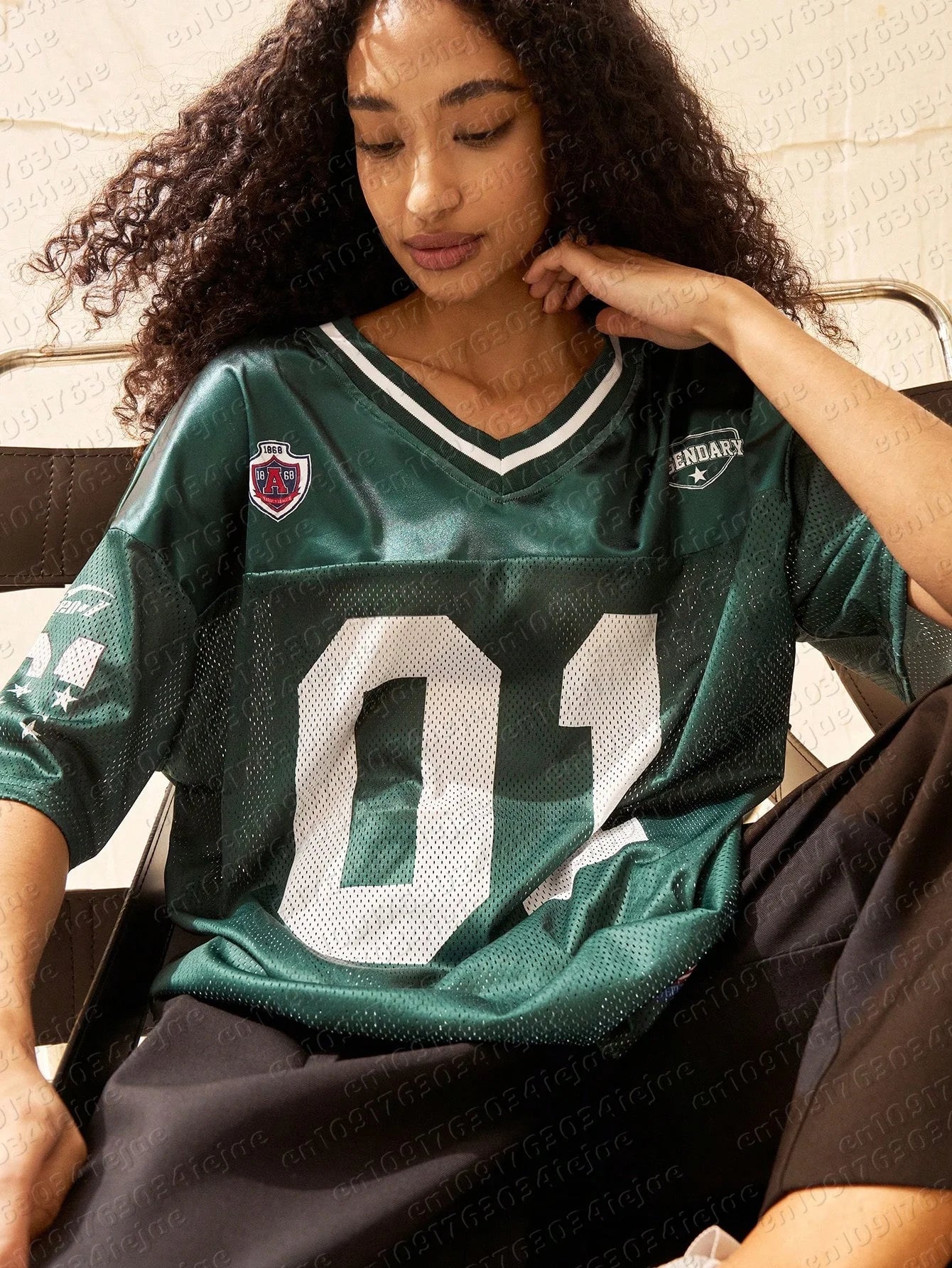American Sports Fashion V-Neck T-Shirt Street Y2K Hip-Hop Jersey Women's Loose Breathable Quick Drying Casual Versatile Top