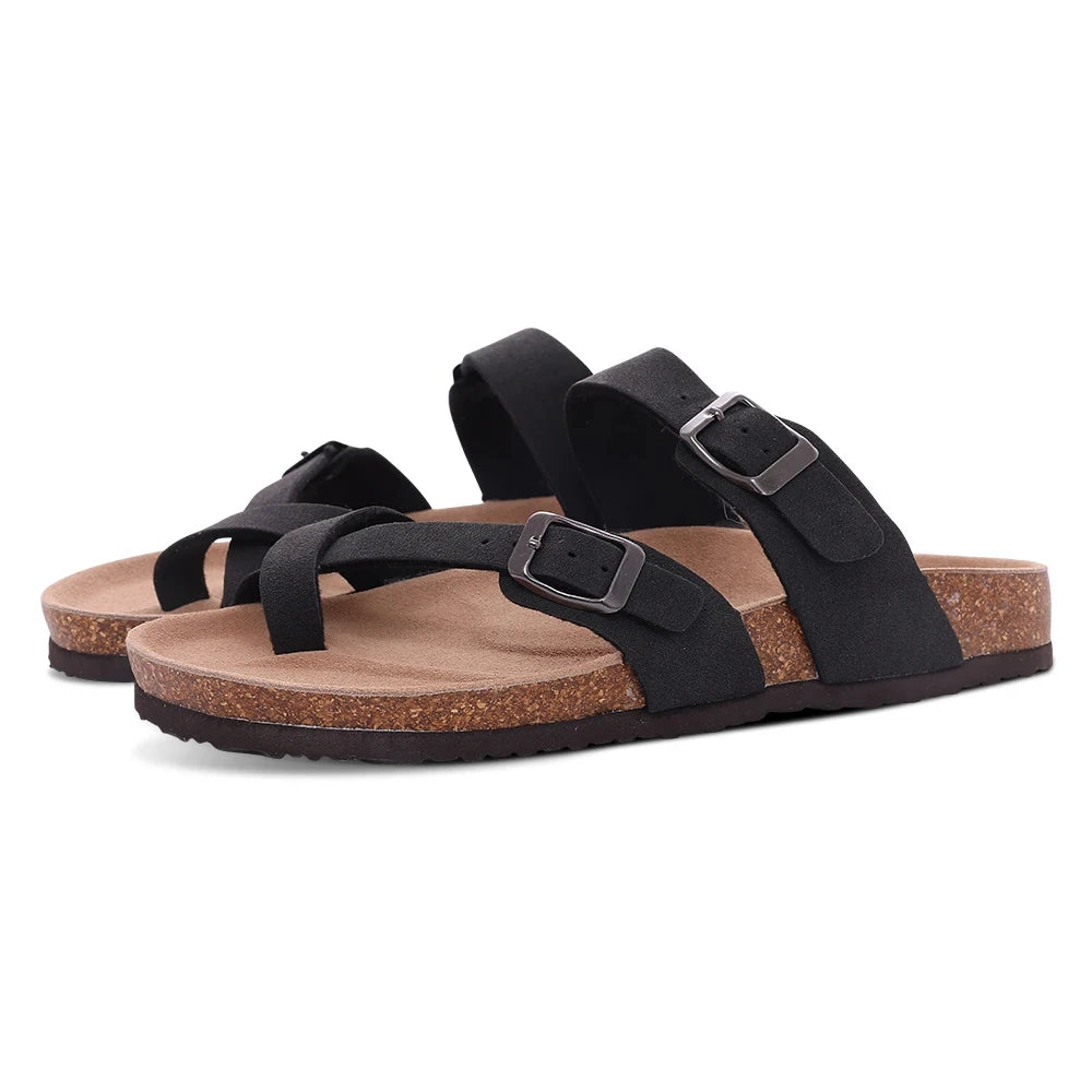 Shevalues Cork Sole Slippers For Women Men Classic Suede Summer Sandals With Arch Support Fashion Orthopedic Beach Cork Shoes