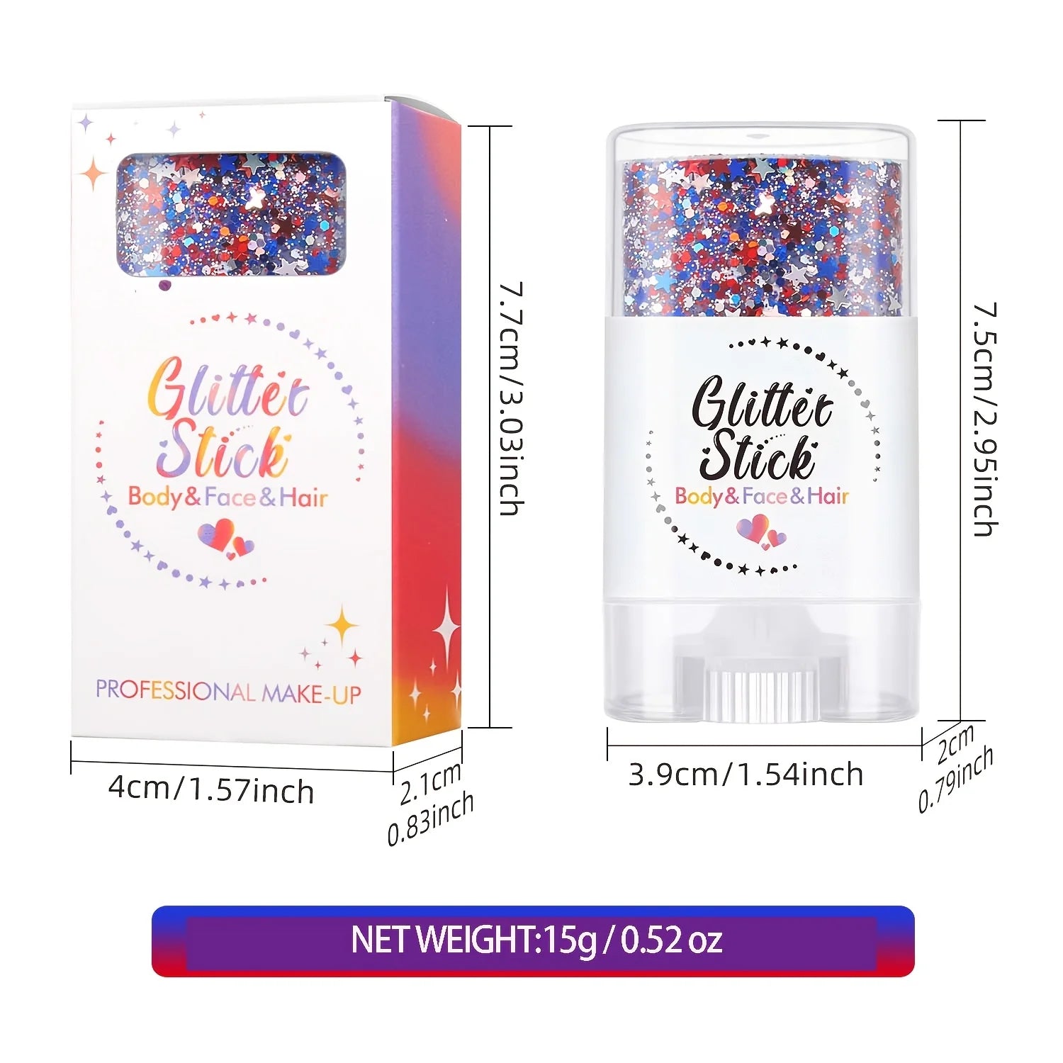 Patriotic Glitter Body Paint Stick with Makeup Remover Cloth, Red White Blue Face Paint for 4th of July, Sports Games