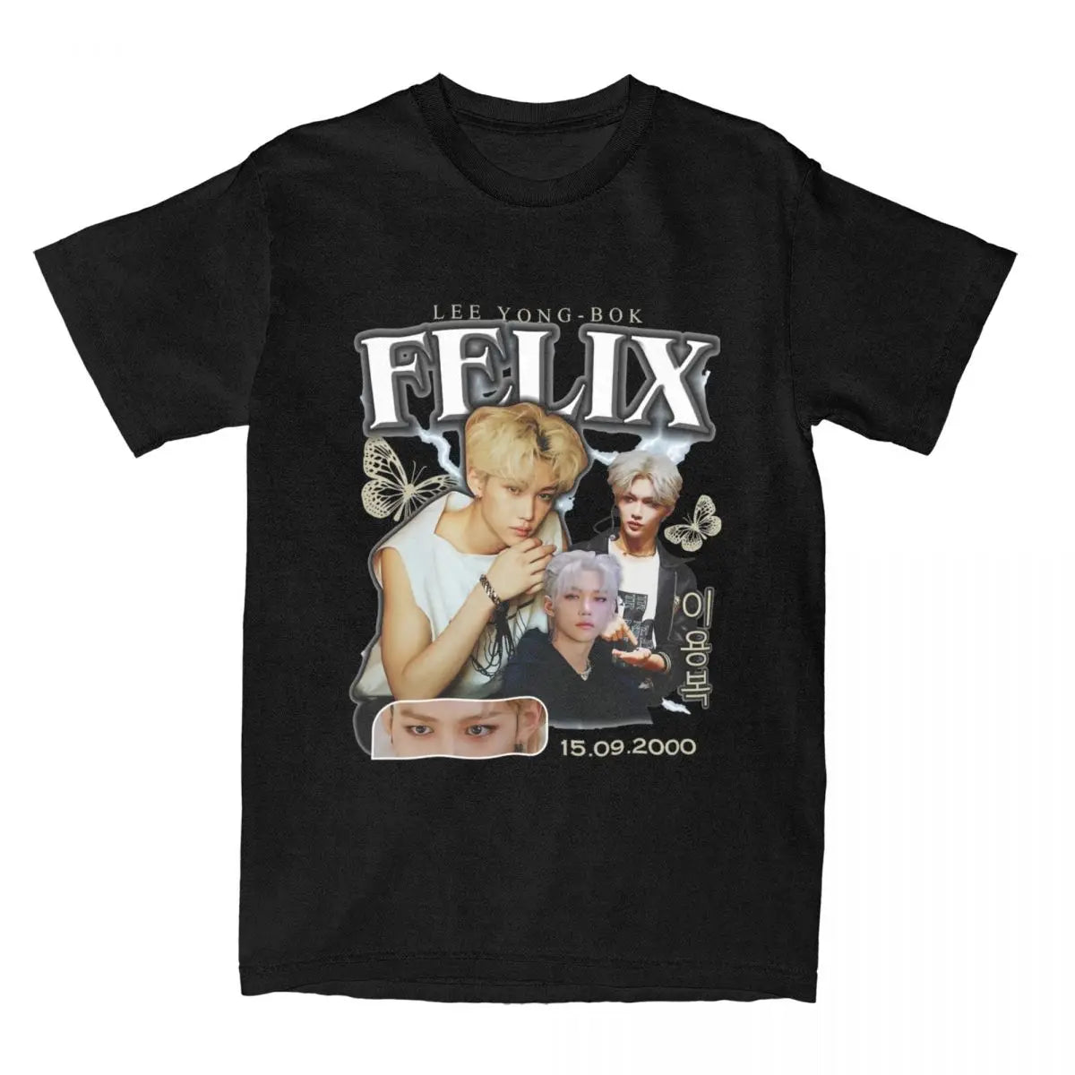 Men FELIX Korean Kpop Singer T Shirts Idol Cotton Clothing Summer Vintage Short Sleeve T-Shirt O Neck Harajuku Tshirt