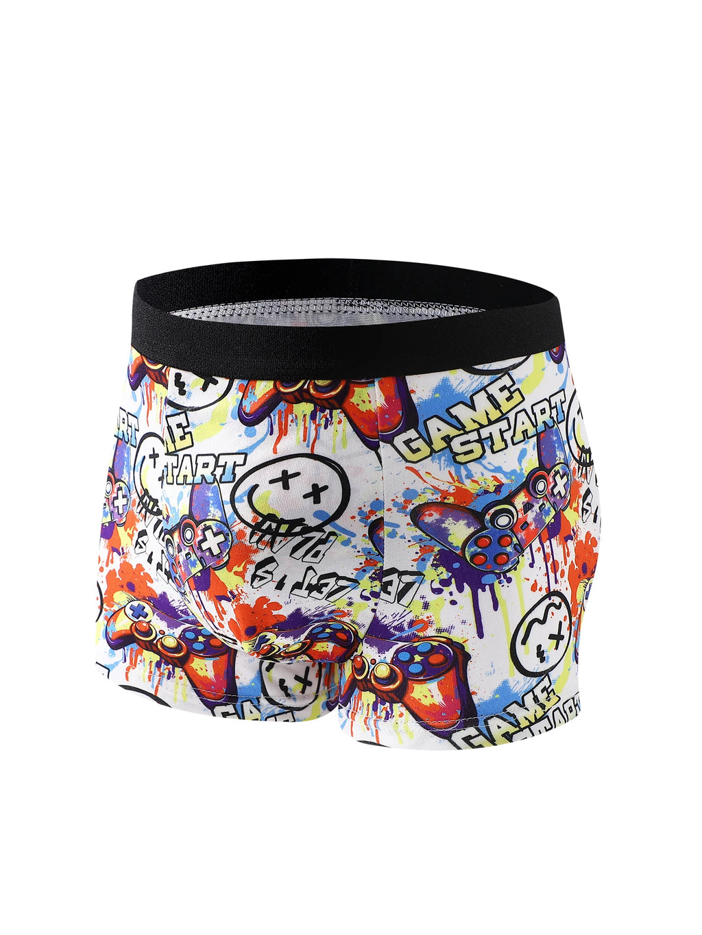 5-Piece Mixed Pack of Boys' Training Briefs with Game Console Print, Street Style, Soft and Comfortable, Stretchy Boxer Briefs for Children, Suitable for Ages 8-12
