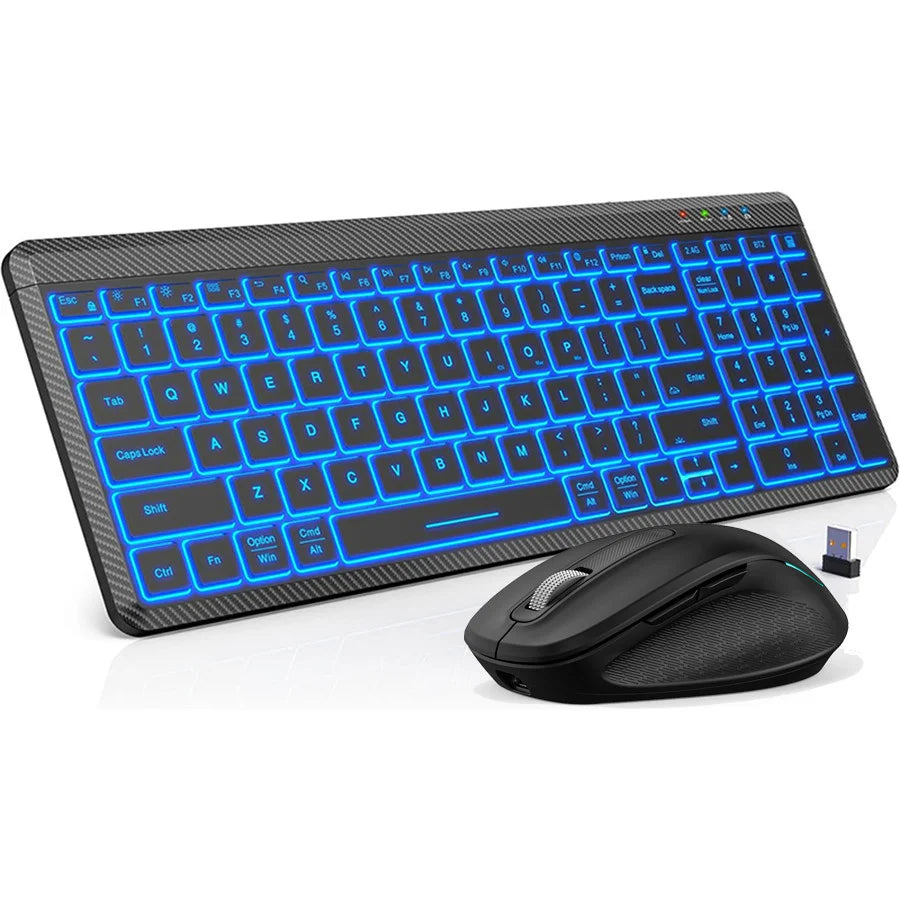 JOMAA Bluetooth USB Wireless Keyboard Mouse Set for Computer Laptop Tablet Colors Backlit Keyboard Set for Windows Macos