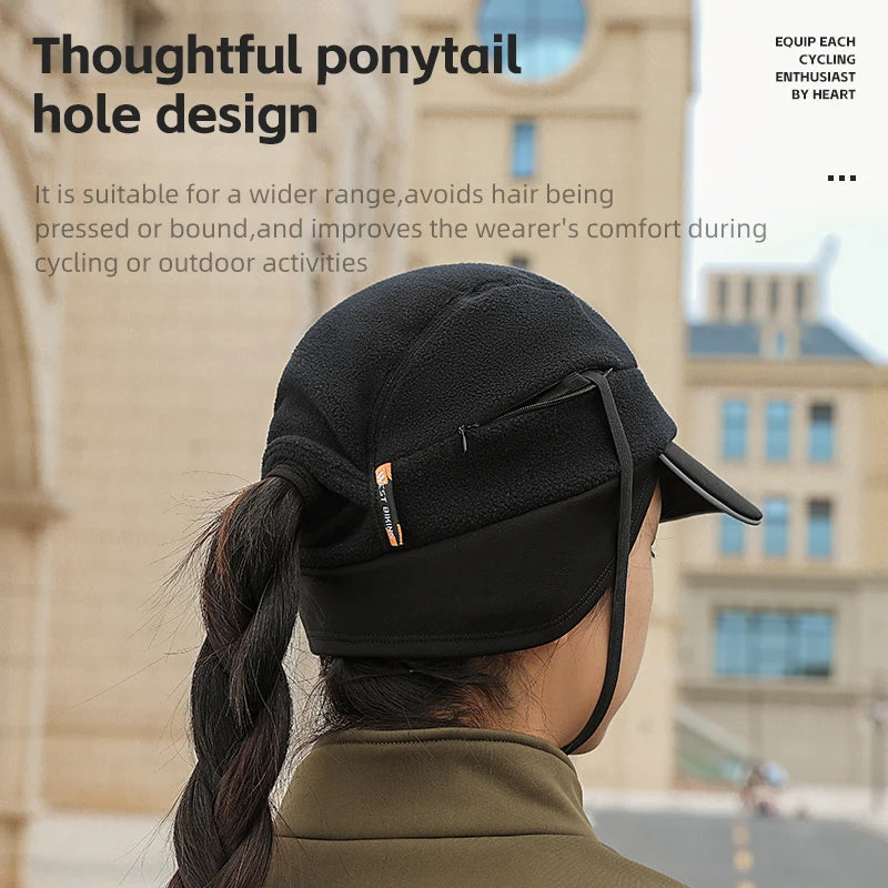 WEST BIKING Winter Cycling Cap With Brim Windproof Warm Sports Cap High Elastic Fleece Hiking Running Hat Cycling Equipment