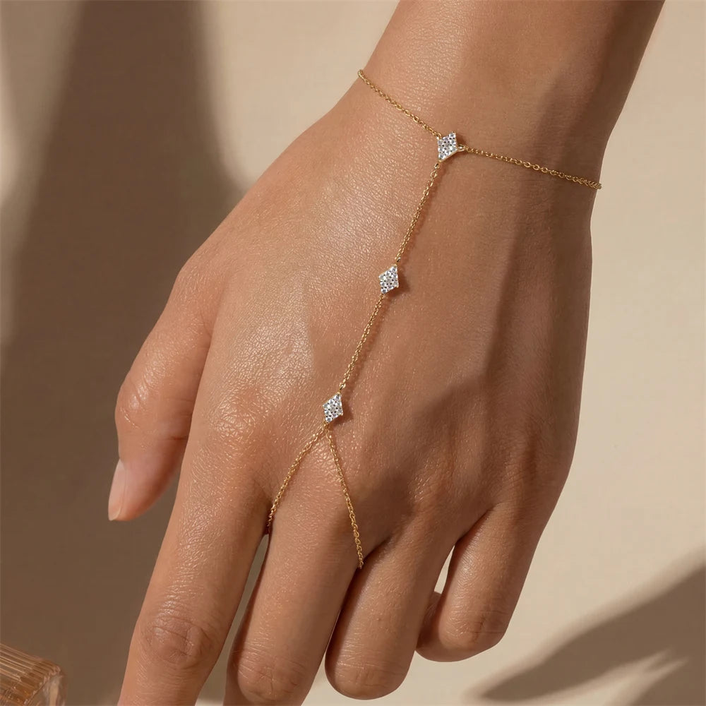 ROXI 925 Sterling Silver Heart/Star Zircon Bracelet With Finger Design For Women Hand Chain Accessories Party Jewelry Gift