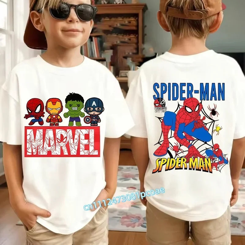 Kids Summer Cute Spider-Man Print Children's Short-Sleeved T-Shirt for Girls Boys 100% Cotton - Fashionable Short Sleeve