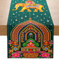 1 Piece of Indian-Style Elephant and Temple-Themed Table Runner, Golden Elephant, Indian Temple and Floral Decoration Pattern, Suitable for Indian Cultural Theme Parties, Exotic Restaurant Decorations, Indian Festival Event A