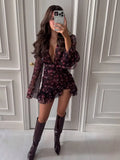Lady Solid Satin Mini Dress Women Short Sleeve Stand Collar Patchwork Ruffle Draped Dresses Party Dinner Vestido 2026 Elegant