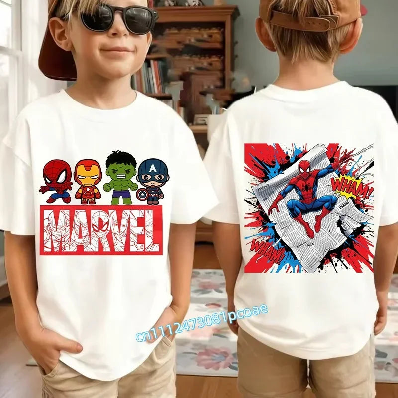 Kids Summer Cute Spider-Man Print Children's Short-Sleeved T-Shirt for Girls Boys 100% Cotton - Fashionable Short Sleeve