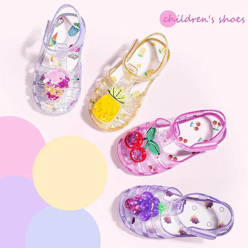 2026 Children's Transparent Crystal Jelly Sandals Soft Non-Slip Sole Princess Roman Style for Summer Cute Kids Footwear