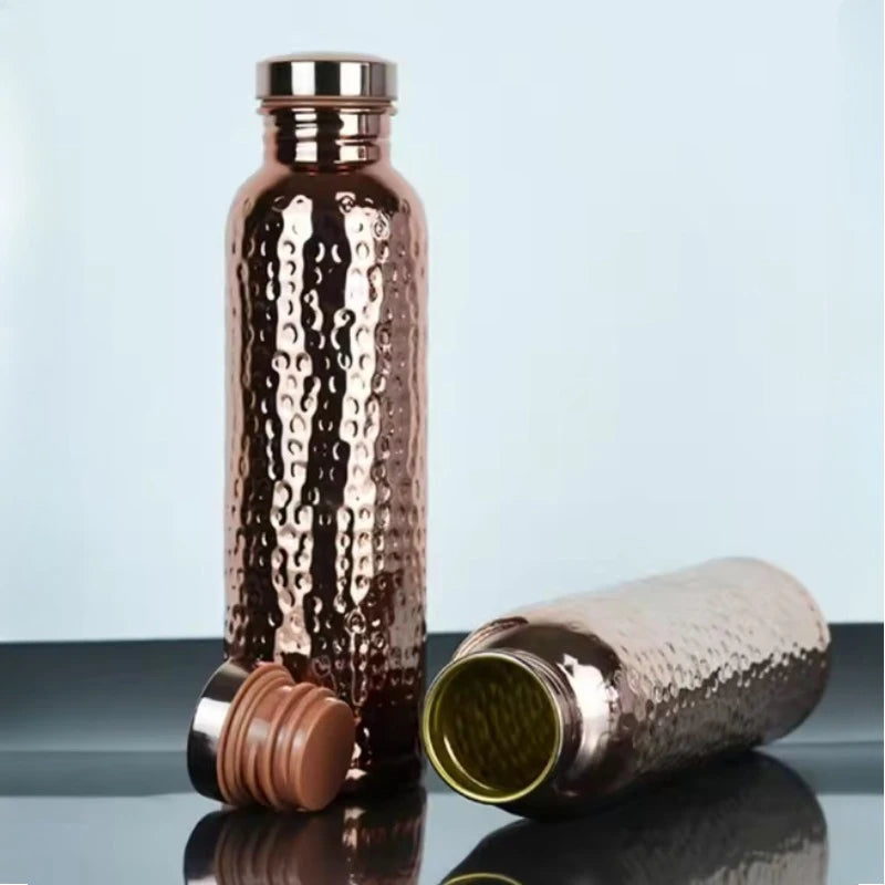 New 800ML Electroplated Copper Water Bottle One-Click Open Lid Stainless Steel Hammer Pattern Cup Sports Water Bottle