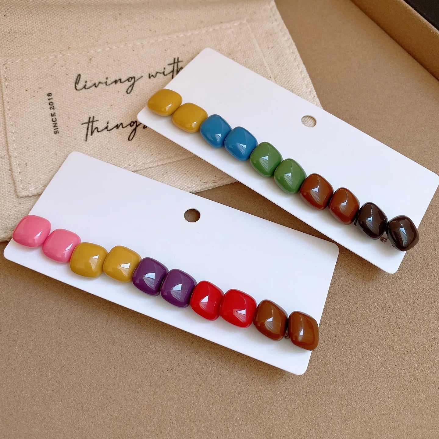 10 Pcs/set Candy Color Square Resin Stud Earrings for Women Sweet Simple Geometric Acrylic Ear Studs charms Jewelry Sets K