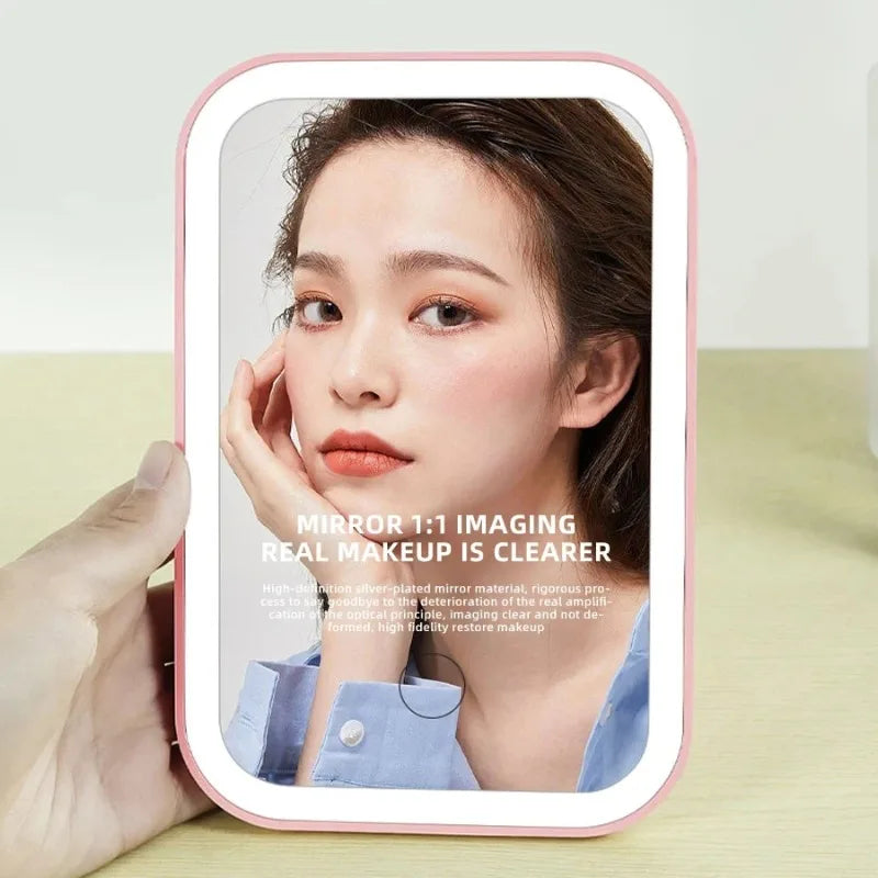 LED Touch Screen Makeup Mirror Folding Mirror Lighted Makeup Mirror 3 Colors Light Modes USB Rechargeable Cosmetic Mirror