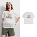 TOYOUTH Women Lace Sheer T-Shirt 2026 Summer New Letter Flower Print Loose Drop Shoulder Fashion Pullover Tops