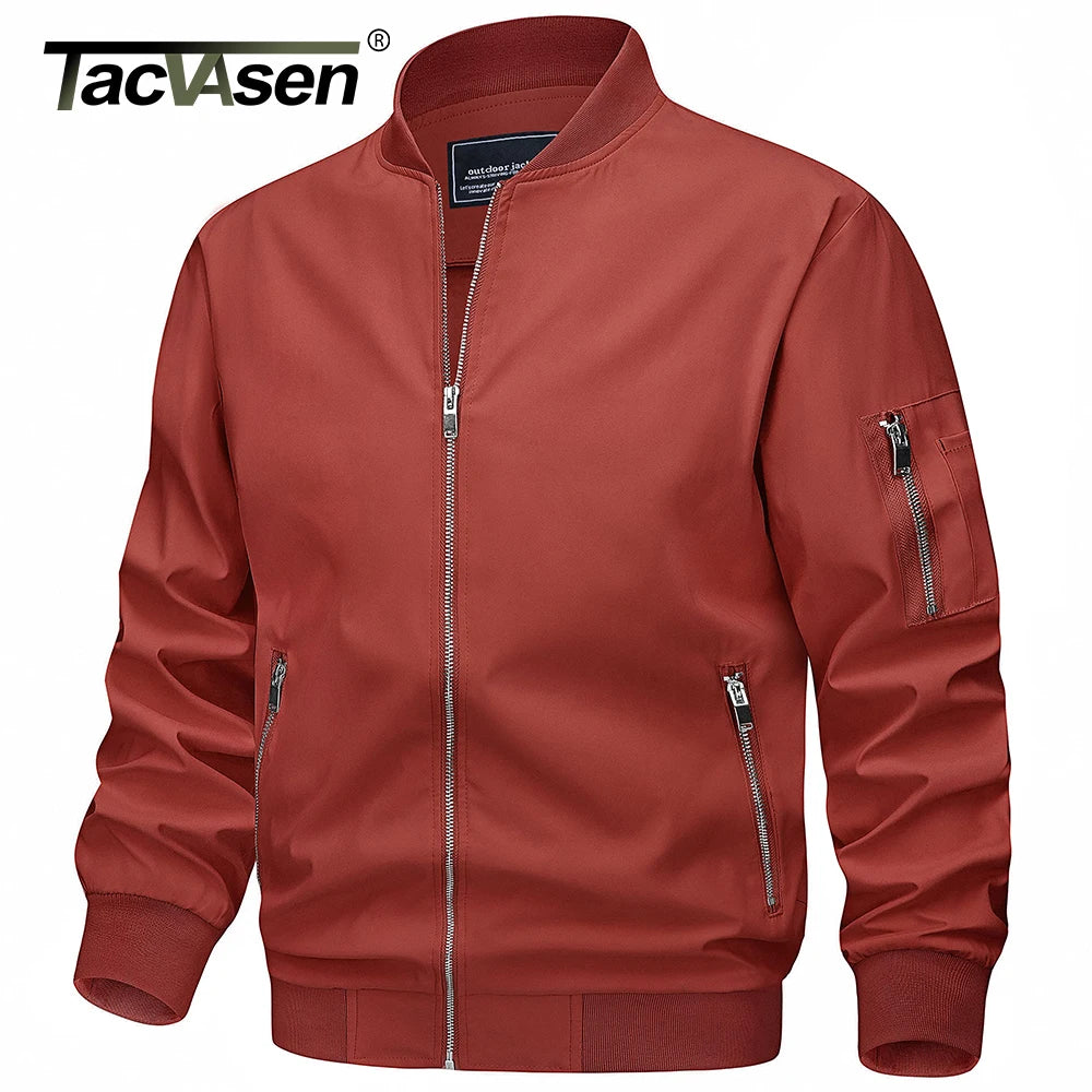 TACVASEN Spring Fall Thin Bomber Jackets Mens Jacket Lightweight Casual Windbreaker Zip Pockets Coats Biker Outwear Outdoor Male