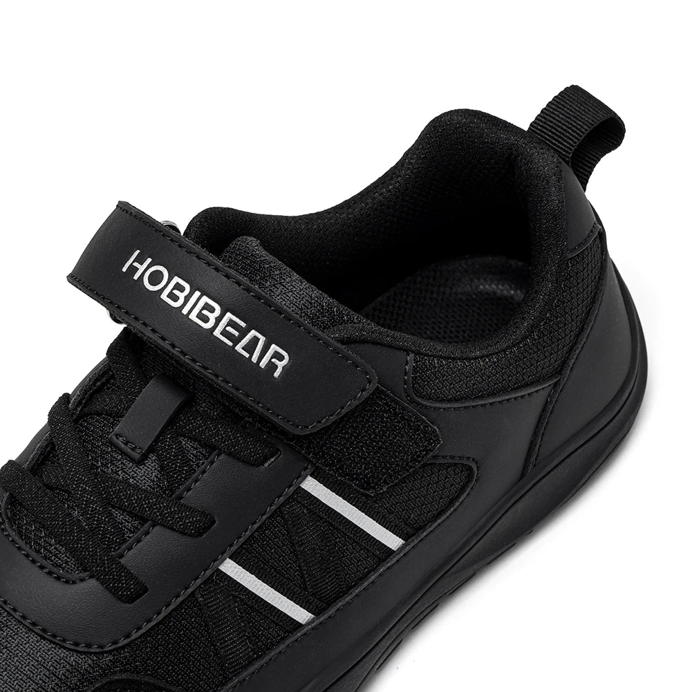 HOBIBEAR Big Kid Wide Width Shoes Barefoot Hook-Loop Artificial Leather Sneakers Lightweight Zero Drop Walking Shoes