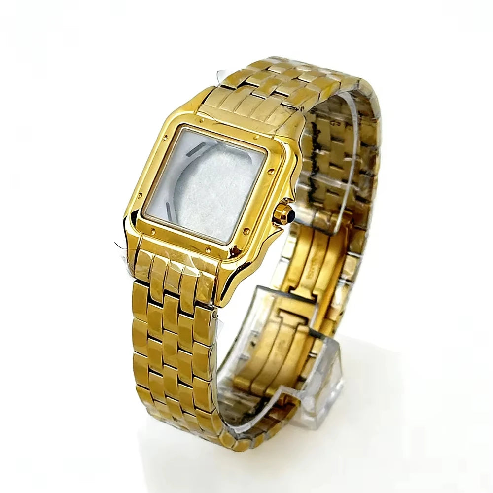 26.5mm Square Diamond Watch Case Fit 19mm Dial Two Blue Sword Shape Hands for Y120 Quartz Panther Cartier Movement Mod Parts