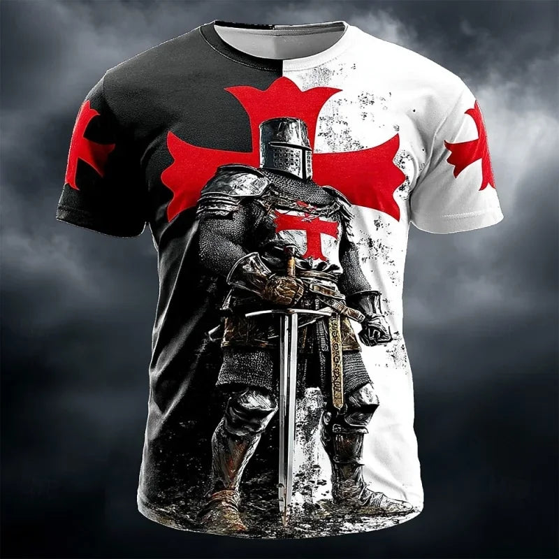 3D Print Templar Knight Warrior T-Shirt For Men Medieval Graphic Short Sleeve Tees Summer Casual Street Tops Round Neck T Shirts