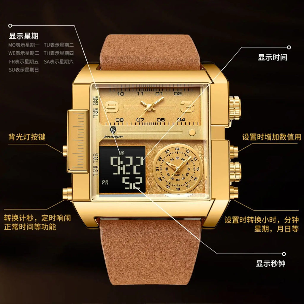 Luxury Man Wristwatch Rectangle Waterproof Luminous Day Week Men Watch Digital Multifunction Men's Watches Quartz Reloj
