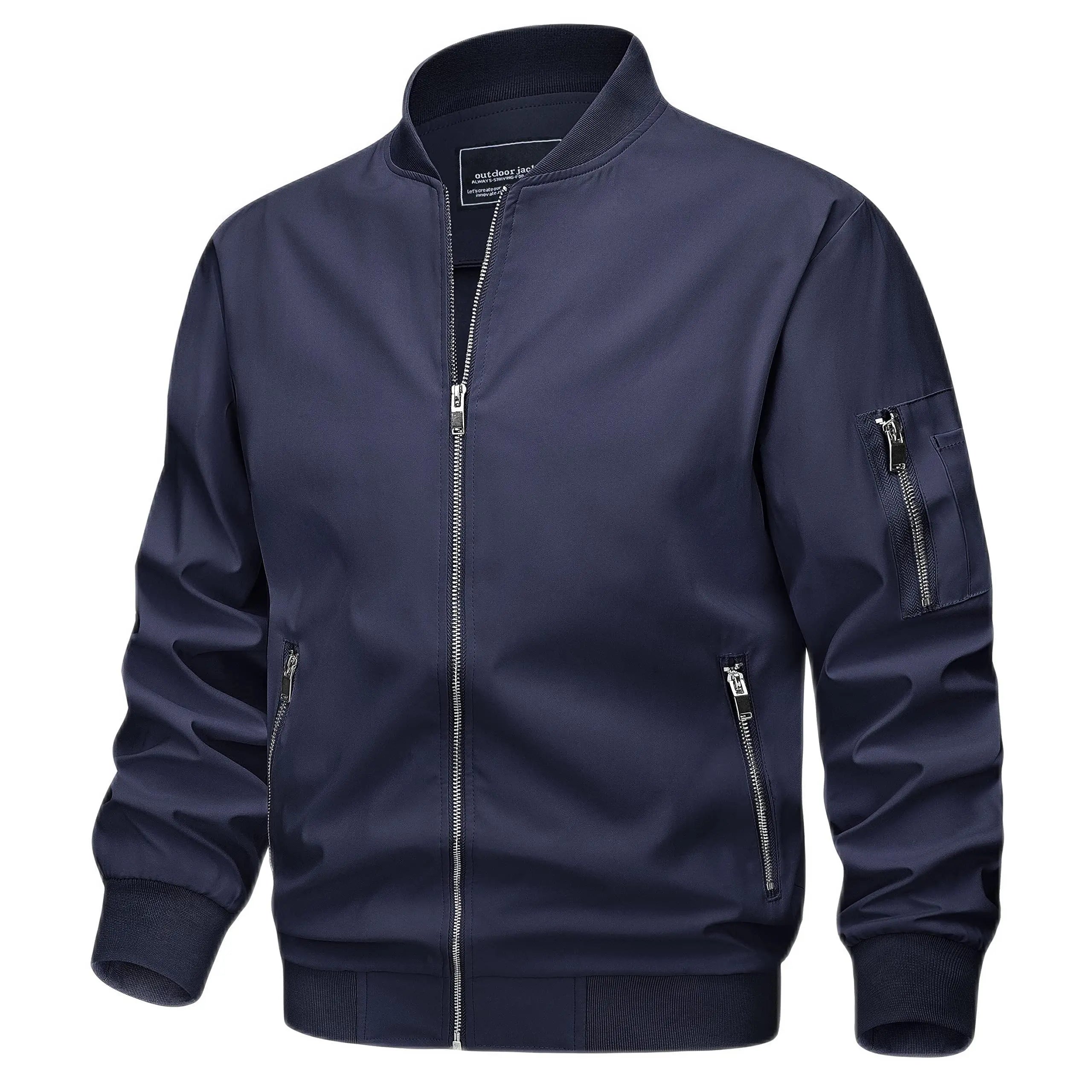 TACVASEN Spring Fall Thin Bomber Jackets Mens Jacket Lightweight Casual Windbreaker Zip Pockets Coats Biker Outwear Outdoor Male