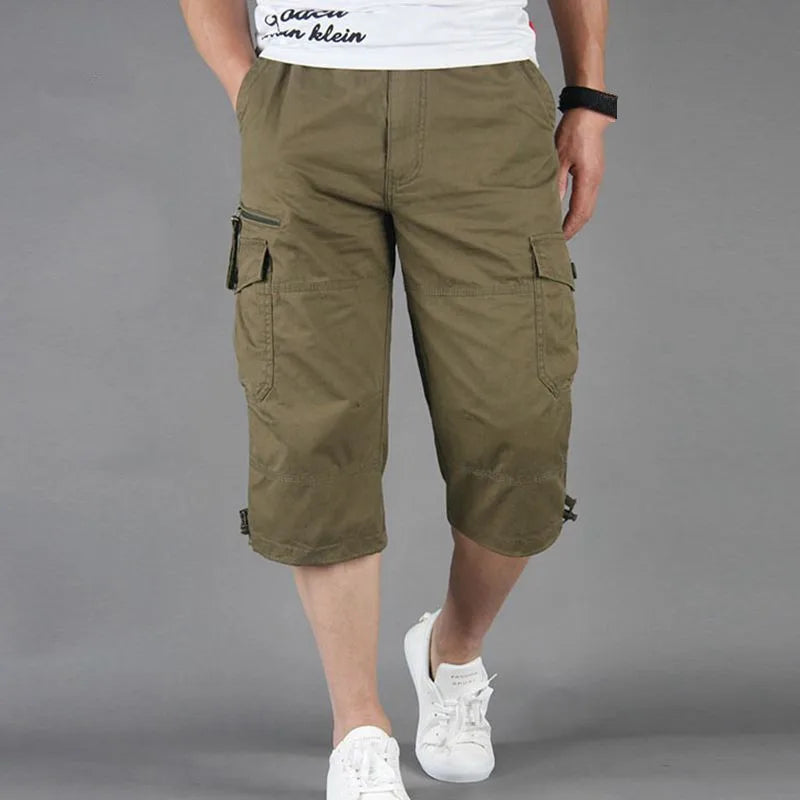 Long Length Cargo Shorts Men Summer Multi-Pocket Casual Cotton Elastic Capri Pants Men Military Tactical Short Hot Breeches  5XL