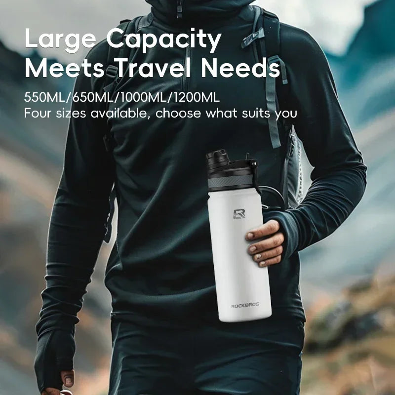 ROCKBROS Thermal Water Bottle Sports Water Bottle Non Slip Stainless Steel Cold And Hot Thermo Cup Cycling Hiking Equip