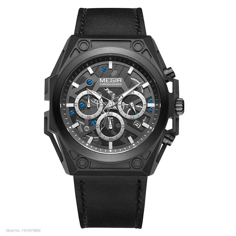 MEGIR Blue Watch Men Stainless Steel Dress Wrist Watch Man Waterproof Chronograph Quartz Watches Relogio Masculino часы мужские