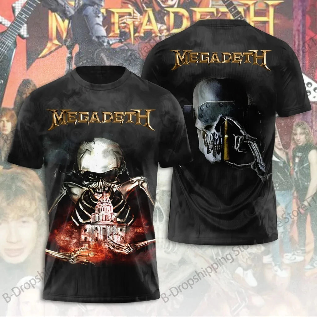 Mens T Shirt Rock Megadeth Band 3D Print T-shirt Men Fashion Short Sleeve Tops Tees Kids Clothing Punk Hip Hop Harajuku Tops