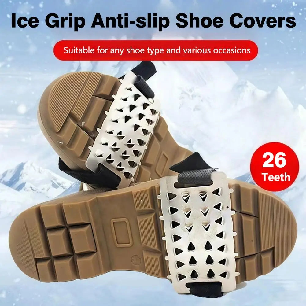 1 Pair Adjustable Stainless Steel Snow Claw Ice Grippers With System - Heavy-Duty Winter Climbing, Walking, Driving Grips Tool